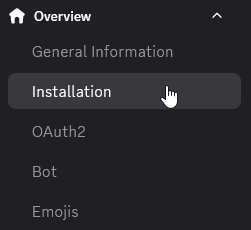 The installation tab in the application page.