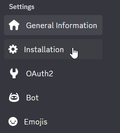 The installation tab in the application page.